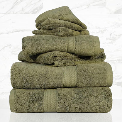 Superior Solid Egyptian Cotton Towel Set, Washcloths 13” x 13”, Hand Towels 20”