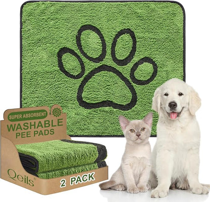 Qeils Reusable Dog Pee Pads, 2 Pack Super Absorbent & Leakproof Washable Puppy Pads with Soft Green Top Layer, for Potty Training, Crates, Couch, Car Seats & Pet Beds, 30"x 34"