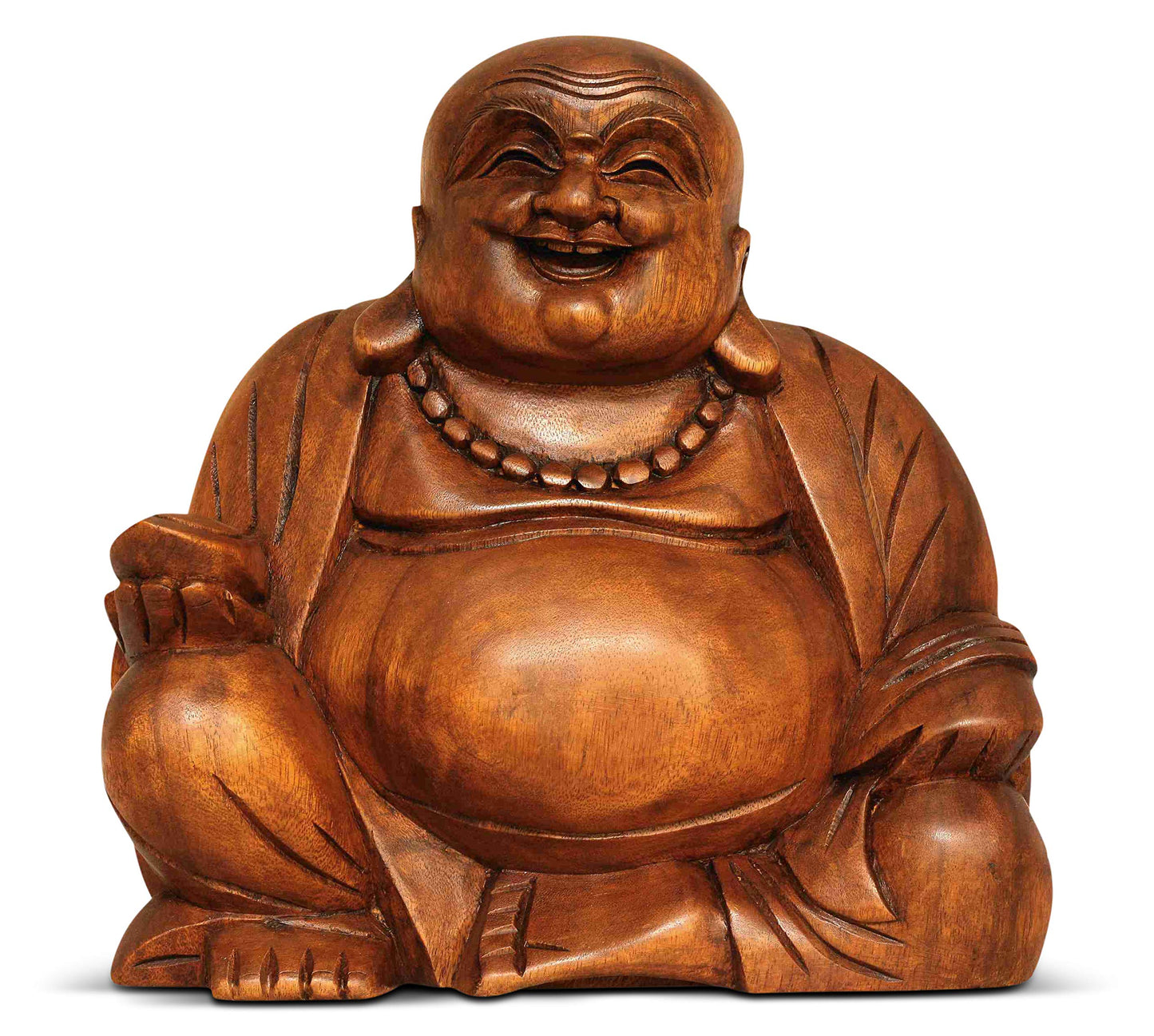 G6 Collection 8" Wooden Laughing Happy Buddha Statue Hand Carved Smiling Sitting Sculpture Handmade Figurine Decorative Home Decor Accent Rustic Handcrafted Art Decoration Happy Buddha (Small)