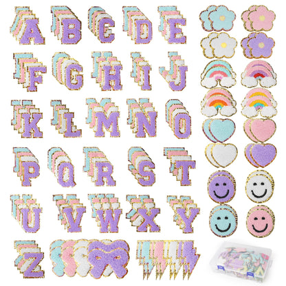 Funria 152pcs Embroidered Chenille Letter Patches for Backpacks Fabric Glitter Cute Self Adhesive Letter Patches Iron on Alphabet Stickers for Bags Decoration Stick on Hats Clothing Jackets Teen Girls