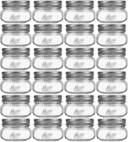 Mason Jars 4oz - 24Pack Glass Jars with Leak Proof & Food Grade Canning Jars for Spices, Dry Food Storage & DIY Crafts, Perfect for Home Cooks, Meal Prep, and Crafting Enthusiasts