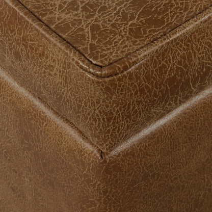 HomePop Square Tufted Storage Ottoman - Distressed Brown Faux Leather Small
