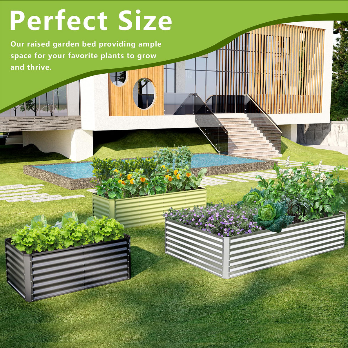 Ayen Guard 2PCS 4x2x2FT Galvanized Raised Garden Bed,Galvanized Planter Boxes Outdoor, Large Metal Raised Garden Beds for Vegetables-Silver