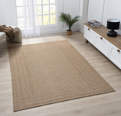 RUGGERRUGS Berry Easy Jute Indoor Outdoor Rug, 8x10 Neutral Bordered Jute Look, Weather Resistant, Easy Care, Lightweight Outdoor Farmhouse Carpet for Patio, Porch, Living Room(8' x 10', Natural)