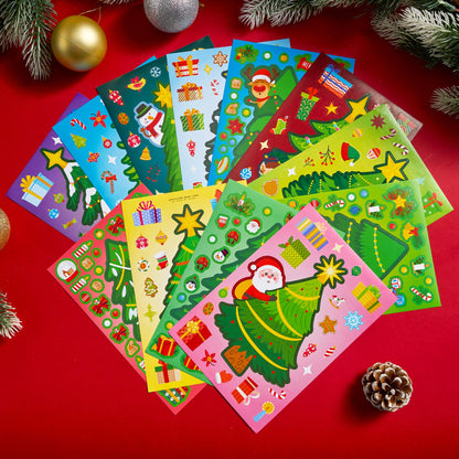 JOYIN 48 Pcs Christmas Sticker Sheets, Christmas Craft Supplies for Kids, Make Your Own Characters Mix and Match Sticker Sheets with Trees, Kids Party Favor Supplies, Xmas Classroom Activities Game