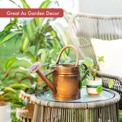 Homarden 1 Gallon Watering Can - Decorative Garden Watering Can for Indoor and Outdoor Plants - Removable Spout - Dual Handles for Easy Pour - Plant Waterer for Flowers and Bonsai Trees - Copper