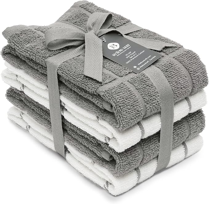 100% Cotton Terry Dish Towels, 4 Pack 16 x26 Inches, Super Soft and Absorbent