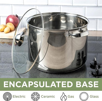 Ecolution Pure Intentions Stock Pot - Features Tempered Glass Lid, Stay-Cool Handles, and Encapsulated Bottom - Oven Safe - Curbside Recyclable Stainless Steel - 12 Quarts