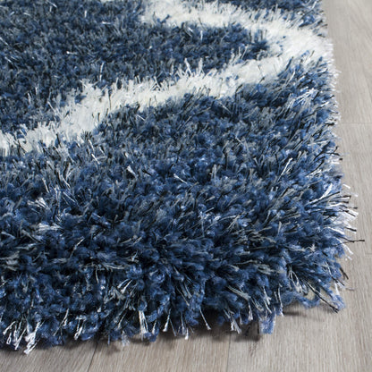 SAFAVIEH Area Rug 8x10 - Montreal Shag Collection - Large - Blue & Ivory, Trellis Pattern, Non-Shedding & Easy Cleaning, Ultra Plush Thick Pile, Ideal for Living Room, Bedroom, Dining Space (SGM832A)