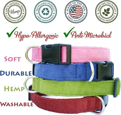 Hemp Corduroy Dog Collar - No Pattern (3/4" Medium, Avocado)