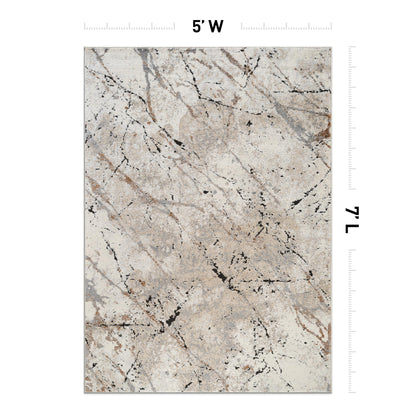 Rugshop Drifted Marble Abstract Area Rug Durable, Kid & Pet Friendly Gray, Ivory, Neutral Tones 5' x 7' Great for Living Rooms, Home Offices, or Breakfast Nooks