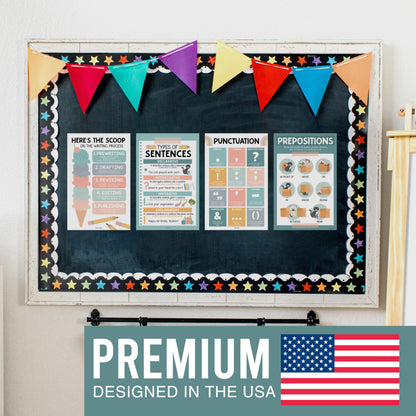 Parts of Speech Posters for Classroom Must Haves - 12 Grammar Posters, Writing Process for Homeschool, Elementary & Middle School, ELA 3rd 4th & 5th Grade Teacher Must Haves, Boho Classroom Décor