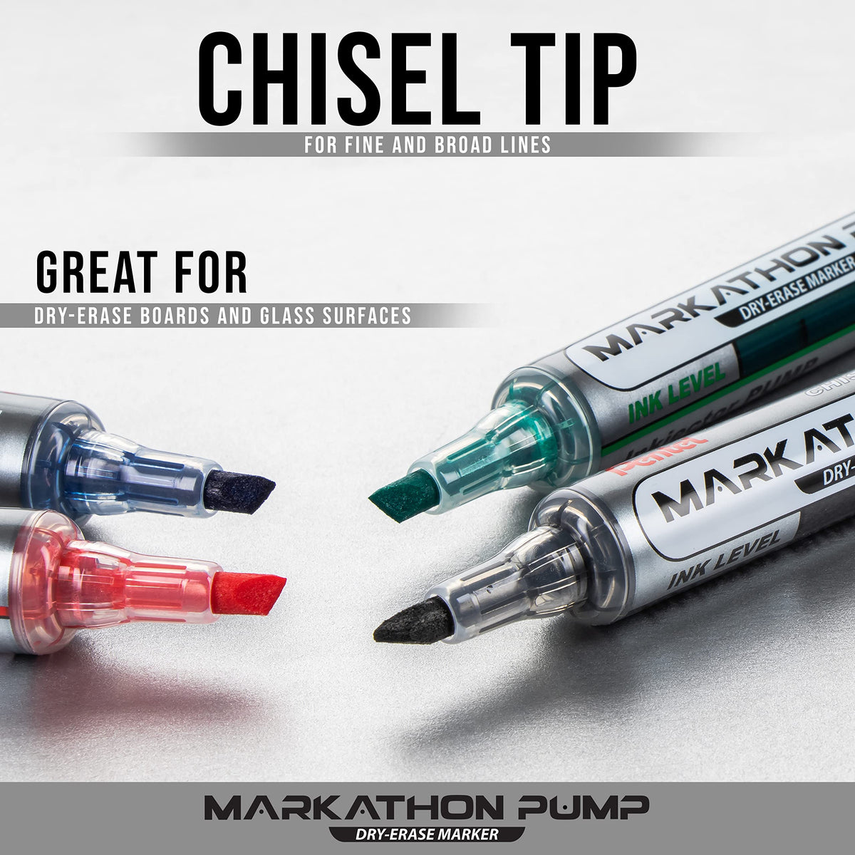Pentel Markathon Pump Dry Erase Marker, Chisel Tip, Black Ink, 4 Pack (MWL6SXBP4A)