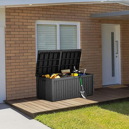 TARKARI 180 Gallon Lockable Resin Deck Box, Waterproof & UV-Resistant Outdoor Storage Box for Outdoor Cushion Storage, Garden Tools & Pool Accessories Storage, Black