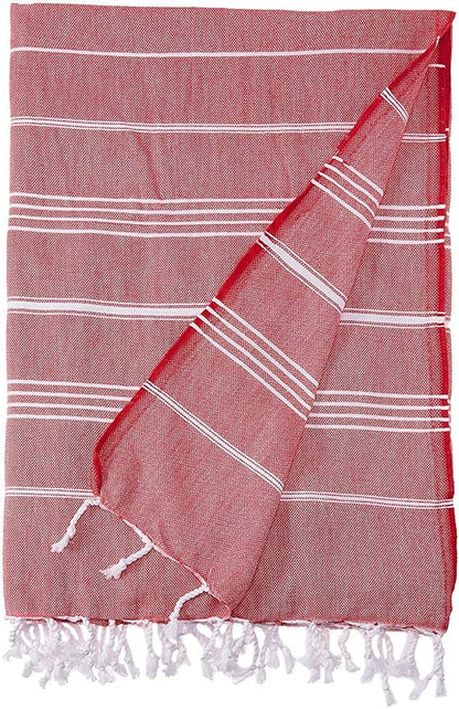 Bersuse Towels Anatolia XL Beach Blanket Throw Blanket Turkish Towel 100% Cotton Extra-Large Quick-Dry Lightweight Premium Peshtemal Towel - 61x82 Inches, Red