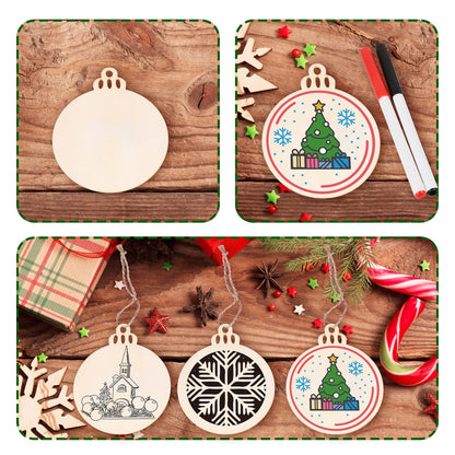 Max Fun 100PCS DIY Wooden Christmas Ornaments Unfinished Predrilled Wood Circles for Crafts Centerpieces Holiday Hanging Decorations in 10 Shapes