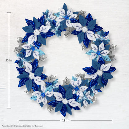 Bucilla Felt Applique Wreath Making Kit, Winter Blue Poinsettia, Perfect for DIY Arts and Crafts