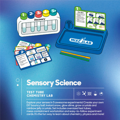 Discovery Sensory Science Test Tube Chemistry Lab| 5 STEM Experiments| Glow Slime, DIY Bouncy Ball, Crystal Growing, Instant Snow| Science Kit for Kids| Educational Learning Toy| Gift for Ages 6+