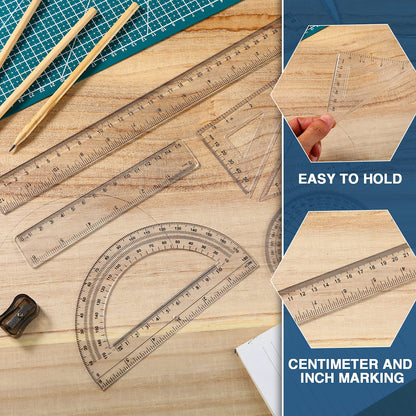 Tenare 72 Pcs Plastic Clear Math Set Includes Protractor Triangle Rulers 12 Inch 6 Inch Straight Geometry Math Transparent Ruler Measuring Tool for Office Home Supplies