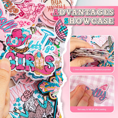 ZIFTY 36Pcs Iron on Patches for Clothes Hat Western Cowgirl Pink Embroidered Patches for Backpacks Applique Aesthetic Stuff Bulk for Clothing, Jackets, Jeans, Hats DIY Accessories