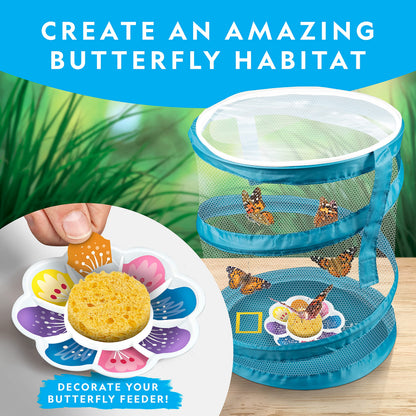 National Geographic Butterfly Growing & Bug Catcher Kit - Butterfly Habitat Kit with Voucher for 5 Caterpillars (S&H Not Included) & Bug Habitat with Magnified Viewers, Bug Catcher & More