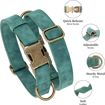 Didog Soft PU Leather Dog Collar, Stylish Quick Released Dog Collars for Small Dogs, Easy Clean Adjustable Pet Collar for Daily Walking, Green, S Fit 10-15" Neck