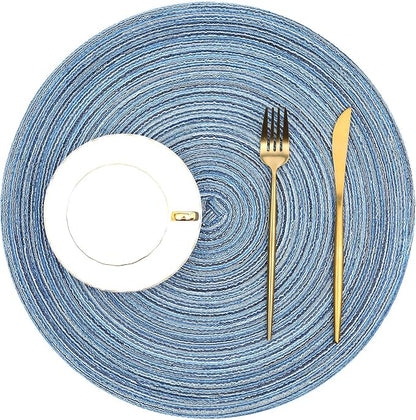 SHACOS Round Braided Placemats Set of 12 Circle Place Mats Cotton Polyester Kitchen Table Mats for Dining Table Wedding Party Decor (Blue Gray, 12)
