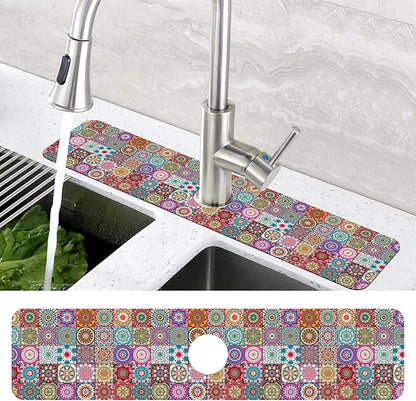 Faucet Draining Mat For Kitchen Sink Mexican Tiles Diatom Mud Absorbent Drain