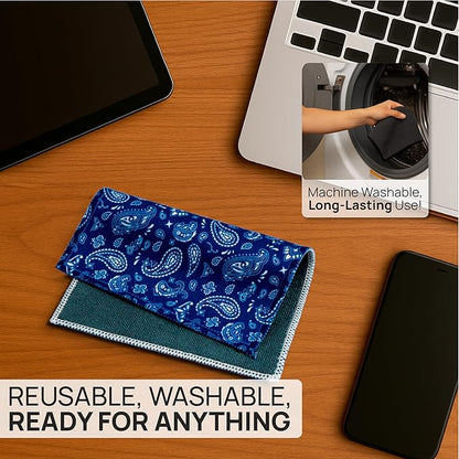 Quick Cloth Microfiber Glasses Cleaning Cloths – 8x8, Paisley Blue, 1 Pack