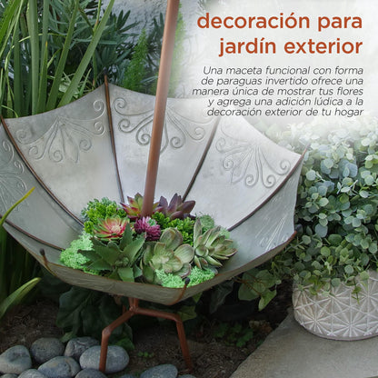 Alpine Corporation 36" Tall Outdoor Rustic Upside Down Umbrella Garden Stake and Planter