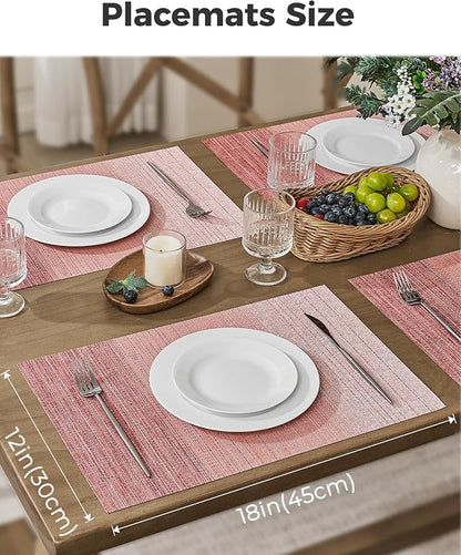 Leetaltree Gradient Pink Woven Placemats Set of 12 - Heat Resistant Non-Slip Place mats for Dining Table, Washable Durable PVC Vinyl Woven Table Mats(Gradient Pink, 12)