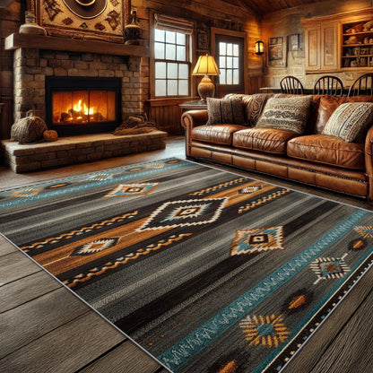 Aquailis Southwest Rugs for Living Room - Navajo Rug, 4x5 Rug, Aztec Tribal Area Rug, Indian Navajo Washable Rugs for Living Room Bedroom, Native American Carpet - Home Decor, Southwest Gifts for Men
