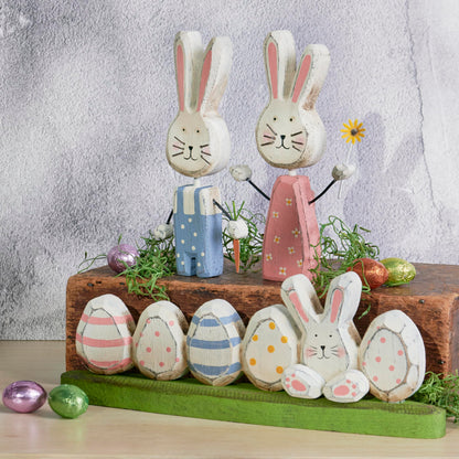 Primitives by Kathy Handmade Easter & Spring Collection Bunny & Eggs Wood Sitter and Green Grass Base