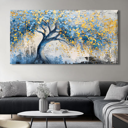 Wall Art Tree of blue Life Abstract Canvas Painting Textured Picture, Modern Landscape Artwork Framed for Living Room Bedroom Bathroom Office Home Decor 48x24in