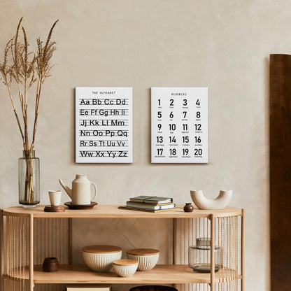 HRQKO Alphabet Numbers Nursery Canvas Wall Art Set of 2, Kids Room Decor Framed Art, ABC Numbers Learning Posters Wall Decor for Classroom Toddler Kids Nursery Bedroom Playroom, 11x14 inch