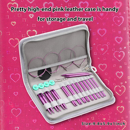 Guclud 4-Inch Interchangeable Circular Knitting Needles Set | US 2.5-15 (3.0-10.0mm) | 13-Pair of Metal Circular Needles | 4 Cables (16", 24", 32", and 40"), Accessories & Case