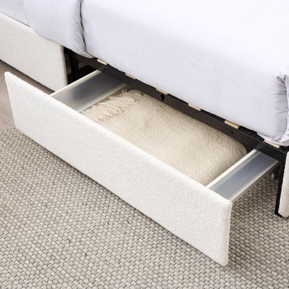 Ball & Cast Queen Size Bed Frame,Boucle Upholstered Platform Bed with Patented 2 Drawers Storage & Curved Stitched Headboard,Wooden Slats Support,No Box Spring Needed,Easy Assembly,Ivory