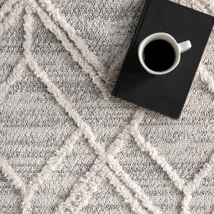 nuLOOM Oval 6'7" x 9' Ansley Moroccan Tassel Area Rug, Light Grey, High-Low Textured Bohemian Design, Plush High Pile, Stain Resistant, For Bedroom, Living Room, Hallway, Entryway