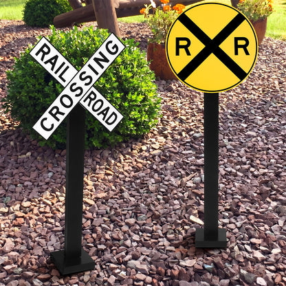 Yousoontic 2 Sets 30 Inch Tall Train Birthday Party Garden Decor Corrugated Plastic Railroad Crossing Sign with Wooden Stakes Chugga Chugga Two Two Party Decor Track Crossing Sign for Photo Booth Prop