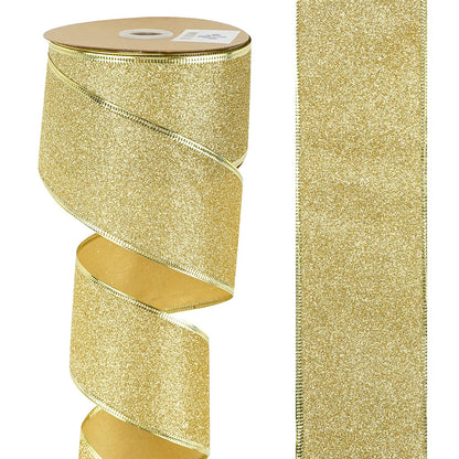 MEEDEE Gold Wired Ribbon 2.5 Inch Metallic Thick Glitter Ribbon by 25 Yards for Christmas Tree Decoration, Garland, Wreath Supplies