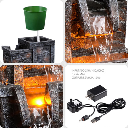 Tolevoit Tabletop Water Fountain Rustic Room Decor Zen Waterfall Fountains Office Desk Accessories Bedroom, Living Room Indoor Decoration with Led Light
