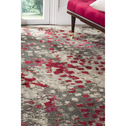 SAFAVIEH Monaco Collection Area Rug - 6'7" Square, Grey & Fuchsia, Boho Chic Abstract Watercolor Design, Non-Shedding & Easy Care, Ideal for High Traffic Areas in Living Room, Bedroom (MNC225R)