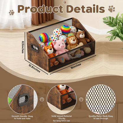 Piskyet Wood Dog Toy Basket,Dogs Storage Organizer,Dog Toy Box,Dogs Toys Bin,Large Cat Toys Basket Box for Living Room Area Wooden Organizing Storage(Rustic Brown)