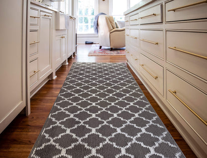 REMNAZ Custom Size Hallway Runner Rug, Trellis Dark Gray, 31 in x 7 ft