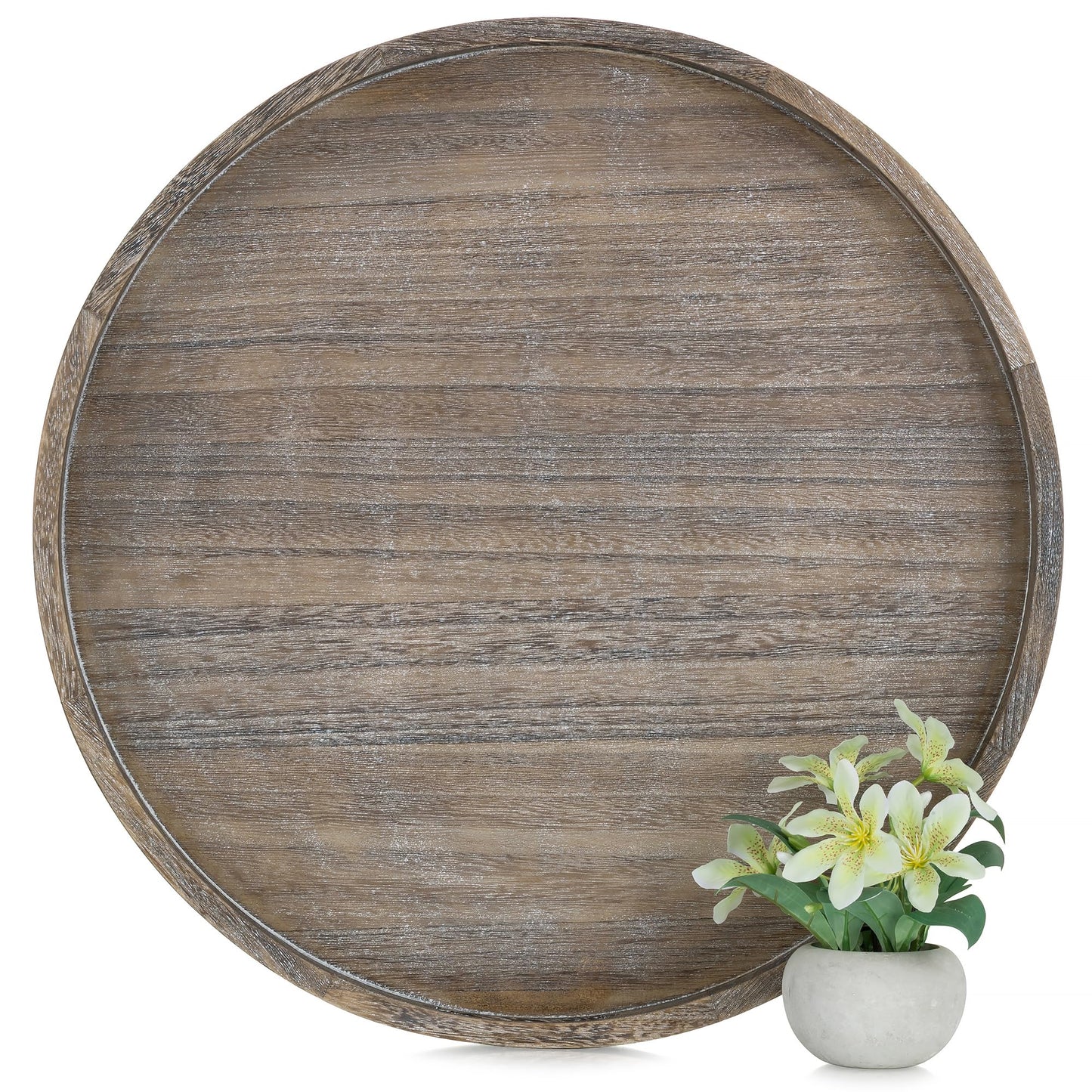 Hanobe Ottoman Tray for Living Room: 22" Decorative Wooden Trays with Handles for Living Room Home Decor Farmhouse Rustic Round Topper for Coffee Table