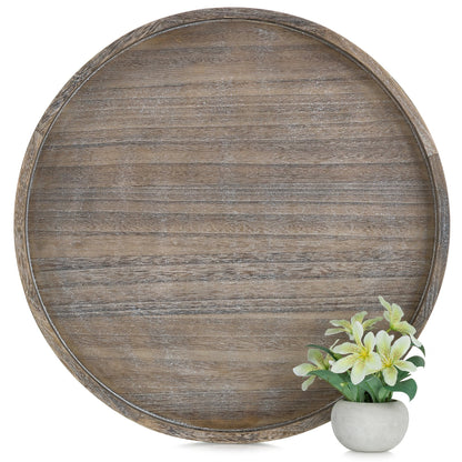 Hanobe Ottoman Tray for Living Room: 22" Decorative Wooden Trays with Handles for Living Room Home Decor Farmhouse Rustic Round Topper for Coffee Table