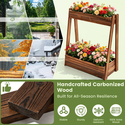 Ultym 2-Tier Elevated Raised Garden Bed, 36" H Fir Wood Planter Box with 23" Large Growing Space, Drainage Holes & Non-Woven Liner, Outdoor Flower Bed & Herb Garden Planter for Patio Balcony Backyard