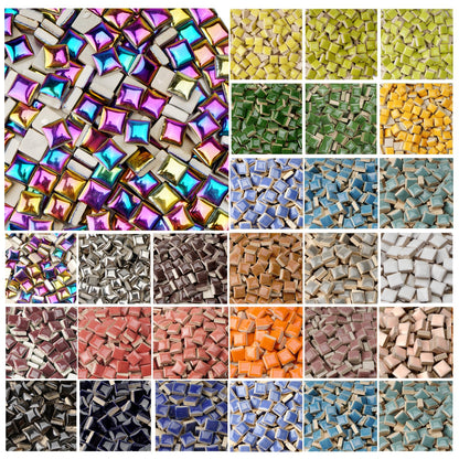 Samjobroad Gold Ceramic Mosaic Tiles for Crafts Bulk, 12mm Square Small Ceramic Tiles for Mosaic, 300g/200 Mosaic Pieces for Art Projects & Home Décor