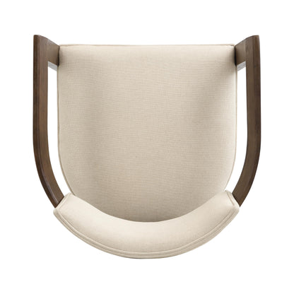 Christopher Knight Home Falcon Fabric Upholstered Dining Chairs Set of 2, Modern Wooden Dining Armchair, Curved Backrest Kitchen Side Chair, Living Room Accent Chair for Extra Seat, Walnut+Beige