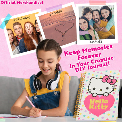 Hello Kitty Sanrio DIY Journal Kit for Girls Tweens, A5 Spiral Notebook with Stickers, Stationery Set, Cute Art & Crafts Supplies, Diary Set, Kawaii Anime Gifts for Girls (Pink Hello Kitty)